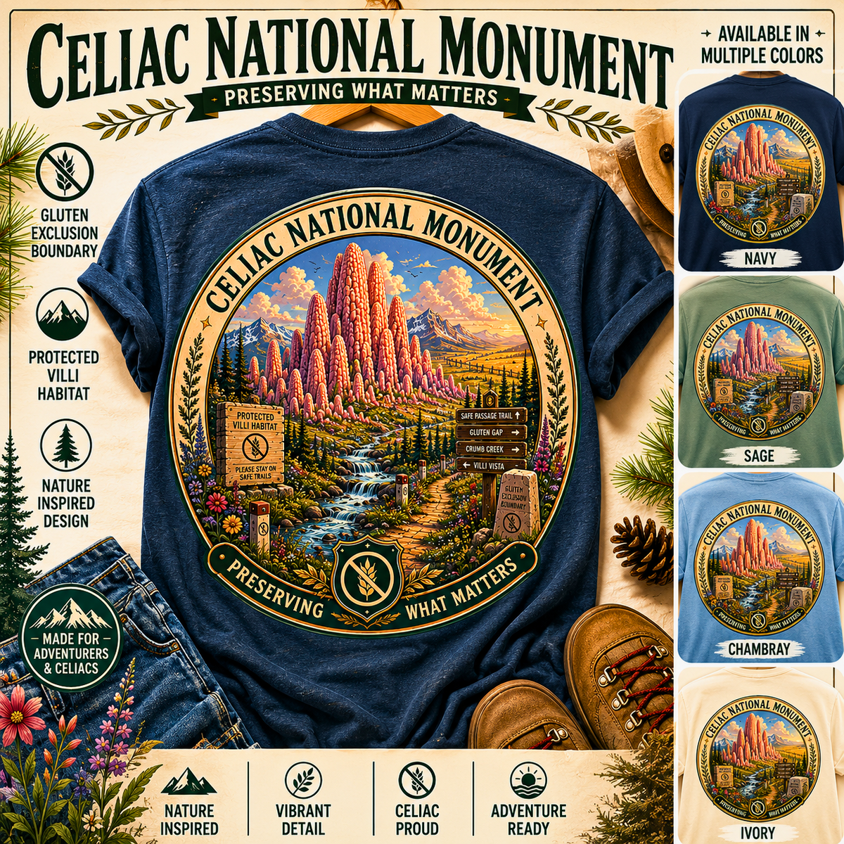 Celiac National Monument Shirt, Gluten Free Nature Tee, Celiac Disease Gift, National Park Style Graphic Tee, Celiac Awareness Shirt