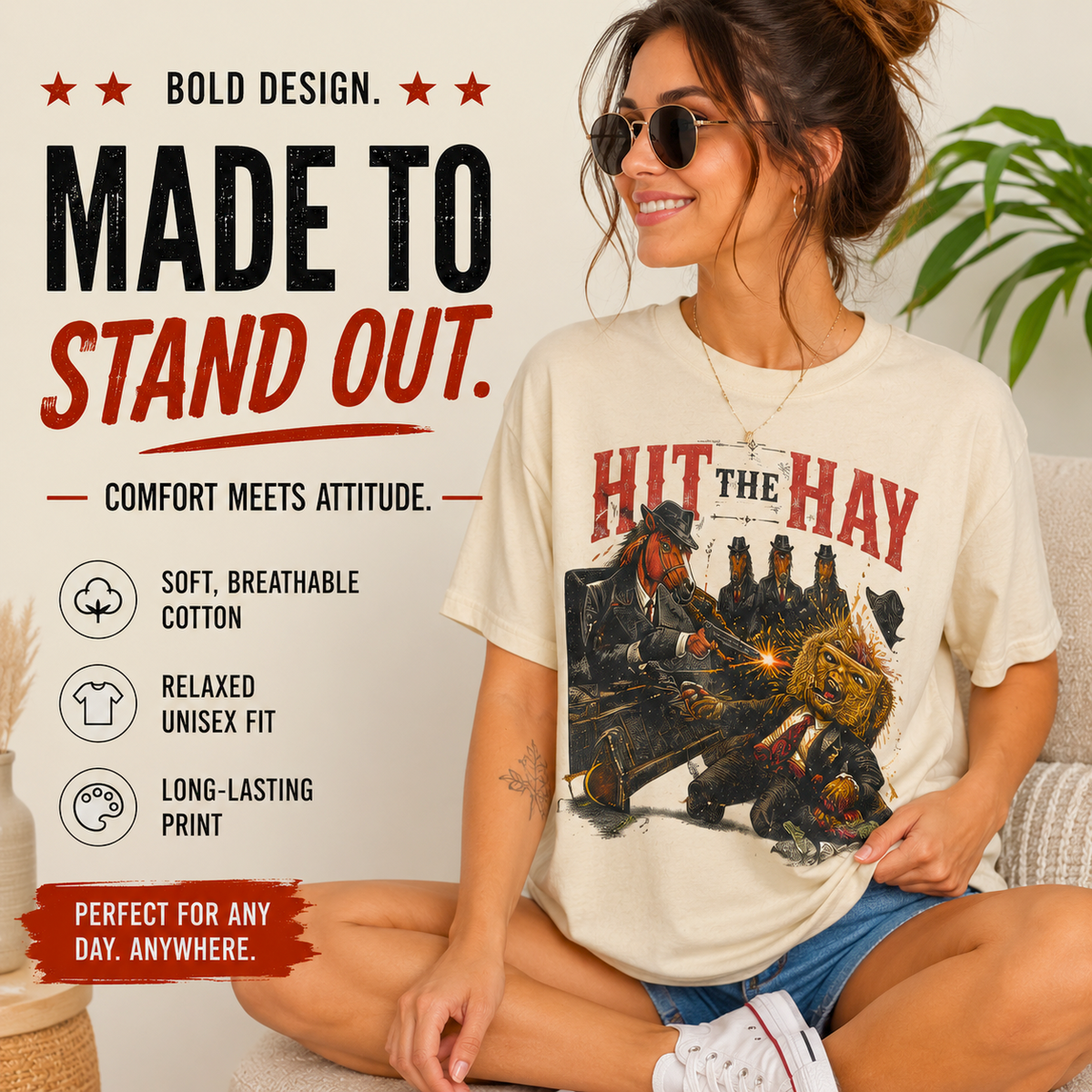 Hit The Hay Shirt, Horse Mafia Funny Tee, He Took It Literally, Mob Movie Parody Shirt, Horse Humor Graphic Tee, Funny Western Gangster Gift