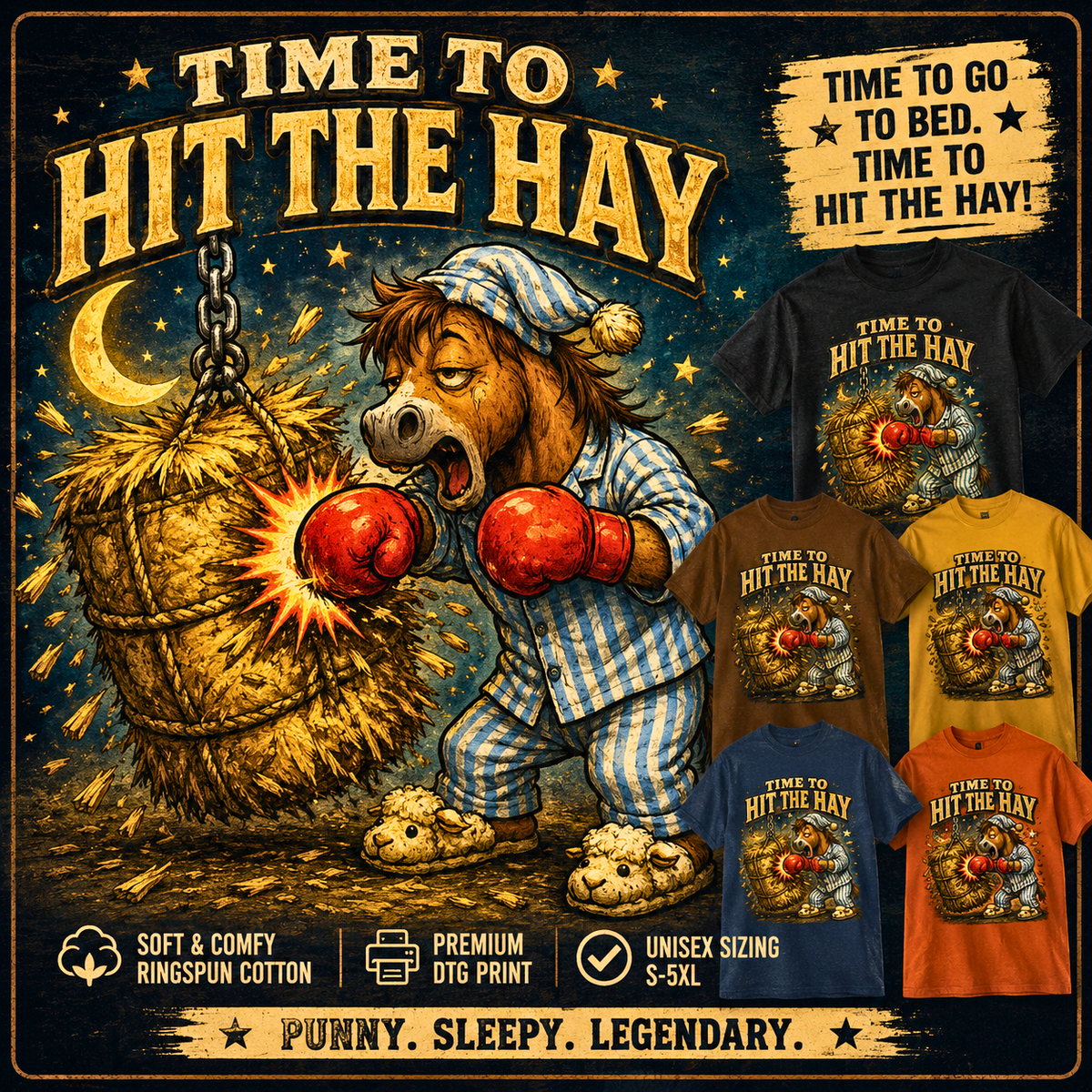 Time To Hit The Hay Shirt, Sleepy Horse Pajama Boxer Tee