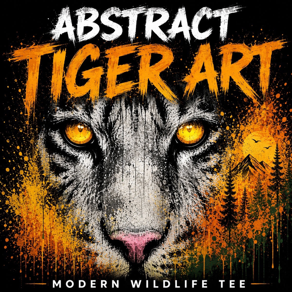 Abstract Tiger Art Shirt Paint Splash Wildlife Tee