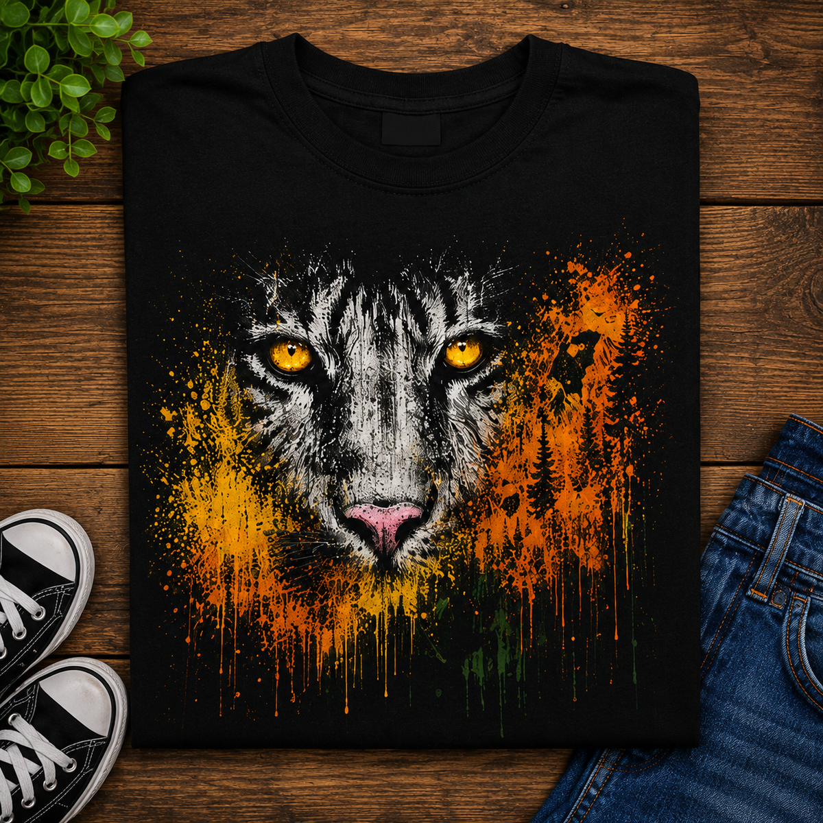 Abstract Tiger Art Shirt | Paint Splash Wildlife Tee | Modern Big Cat Graphic T-Shirt | Nature Lover Gift