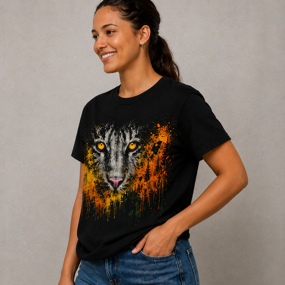 Abstract Tiger Art Shirt | Paint Splash Wildlife Tee | Modern Big Cat Graphic T-Shirt | Nature Lover Gift