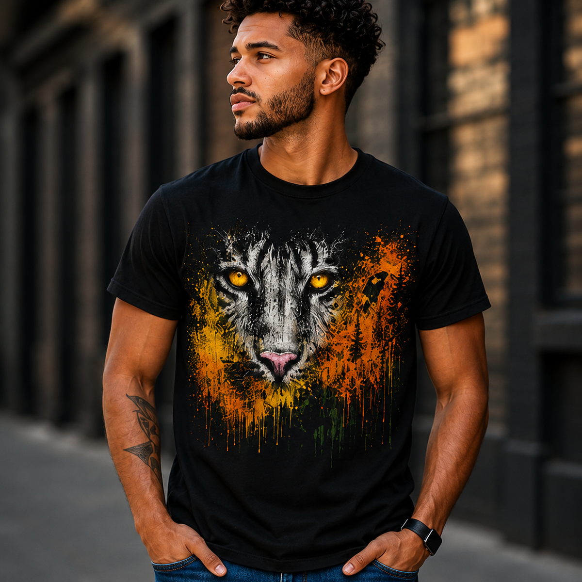 Abstract Tiger Art Shirt | Paint Splash Wildlife Tee | Modern Big Cat Graphic T-Shirt | Nature Lover Gift
