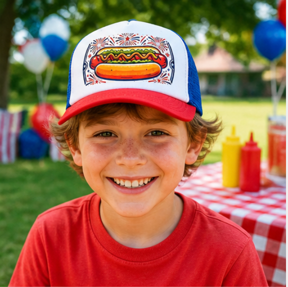 4th of July Hot Dog Trucker Hat, Relish The Moment Cap, Funny USA Hat, Patriotic BBQ Hat, Summer Cookout Hat, American Flag Party Cap