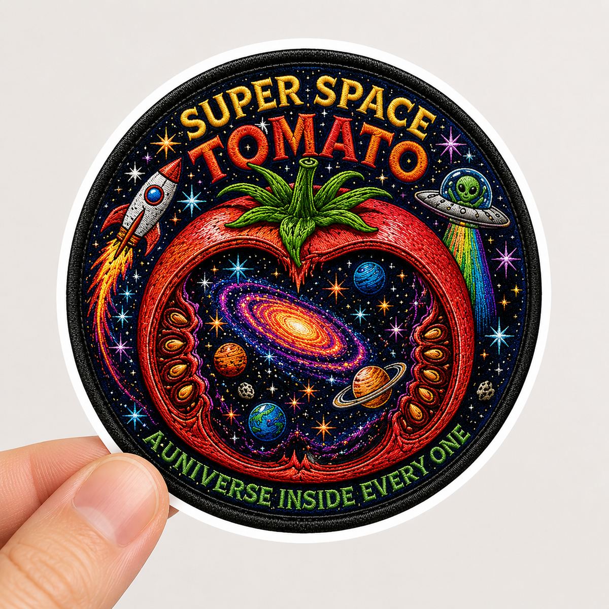 Super Space Tomato Sticker, Cosmic Patch Decal