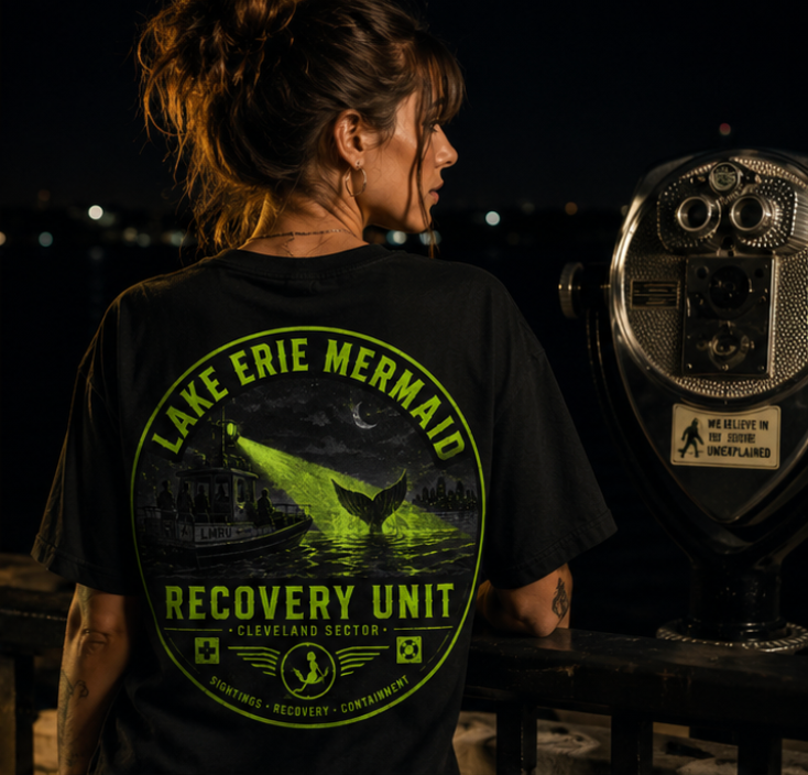 Lake Erie Mermaid Recovery Unit Shirt, Midwest Cryptid Tee, Great Lakes Monster Shirt, Neon Horror Graphic Tee, Cleveland Ohio Cryptid Gift