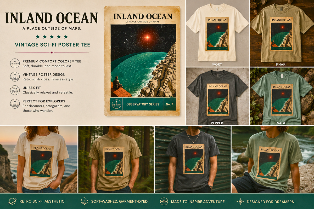 INLAND OCEAN Shirt, Vintage Sci Fi Poster Tee, Retro Futurism Graphic Tee, Observatory Series Shirt, Comfort Colors Space Art Tee