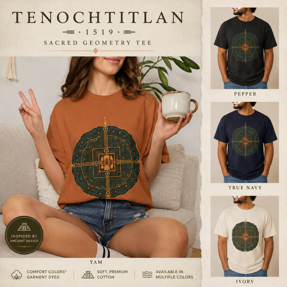 Tenochtitlan 1519 Shirt, Aztec Sacred Geometry Tee