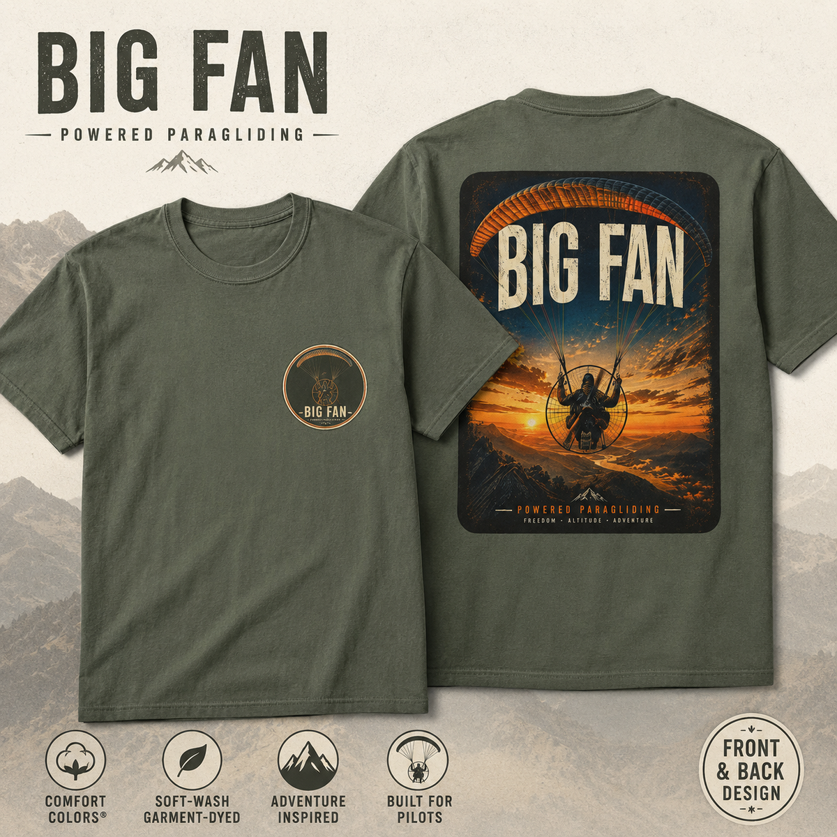 Big Fan Powered Paragliding Shirt, Paramotor Pilot Tee