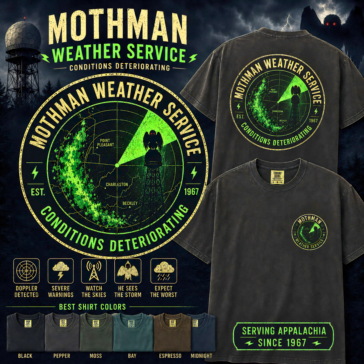 Mothman Weather Service Shirt, Cryptid Weather Tee