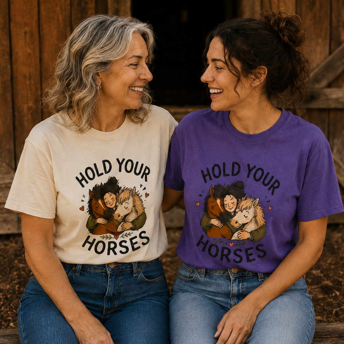 Hold Your Horses T-Shirt | Cute Hugging Horses Illustration