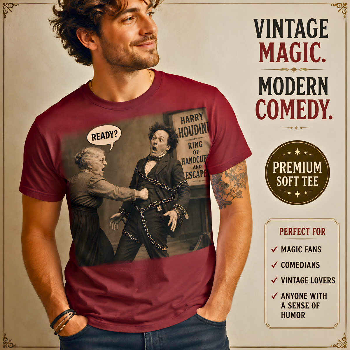 Funny Harry Houdini Shirt, Vintage Magician Tee