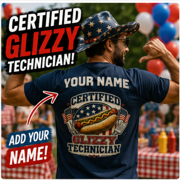 Certified Glizzy Technician Shirt, Funny 4th of July Shirt, Patriotic Hot Dog Tee, BBQ Shirt, Summer Cookout Graphic Tee