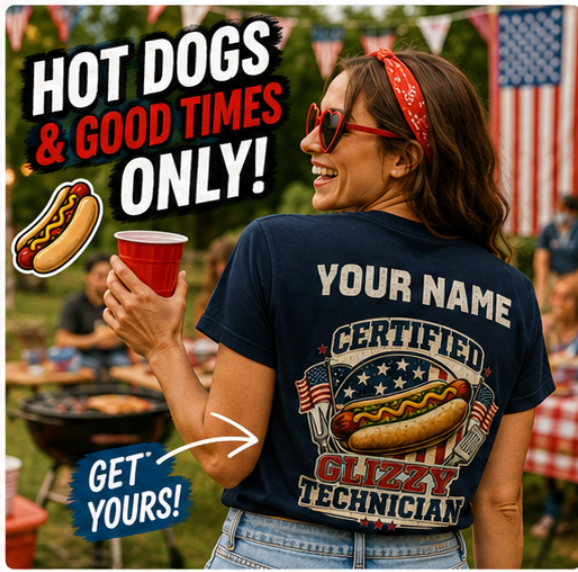 Certified Glizzy Technician Shirt, Funny 4th of July Shirt, Patriotic Hot Dog Tee, BBQ Shirt, Summer Cookout Graphic Tee