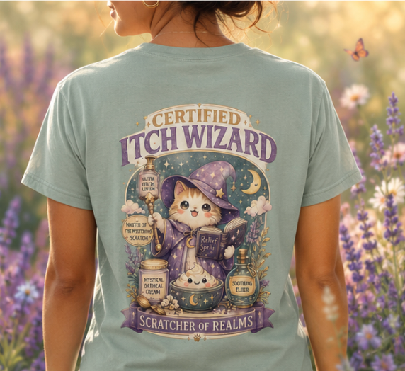 Certified Itch Wizard Shirt, Cute Eczema Tee, Funny Sensitive Skin Shirt, Cottagecore Wizard Cat Tee, Comfort Colors Graphic Tee