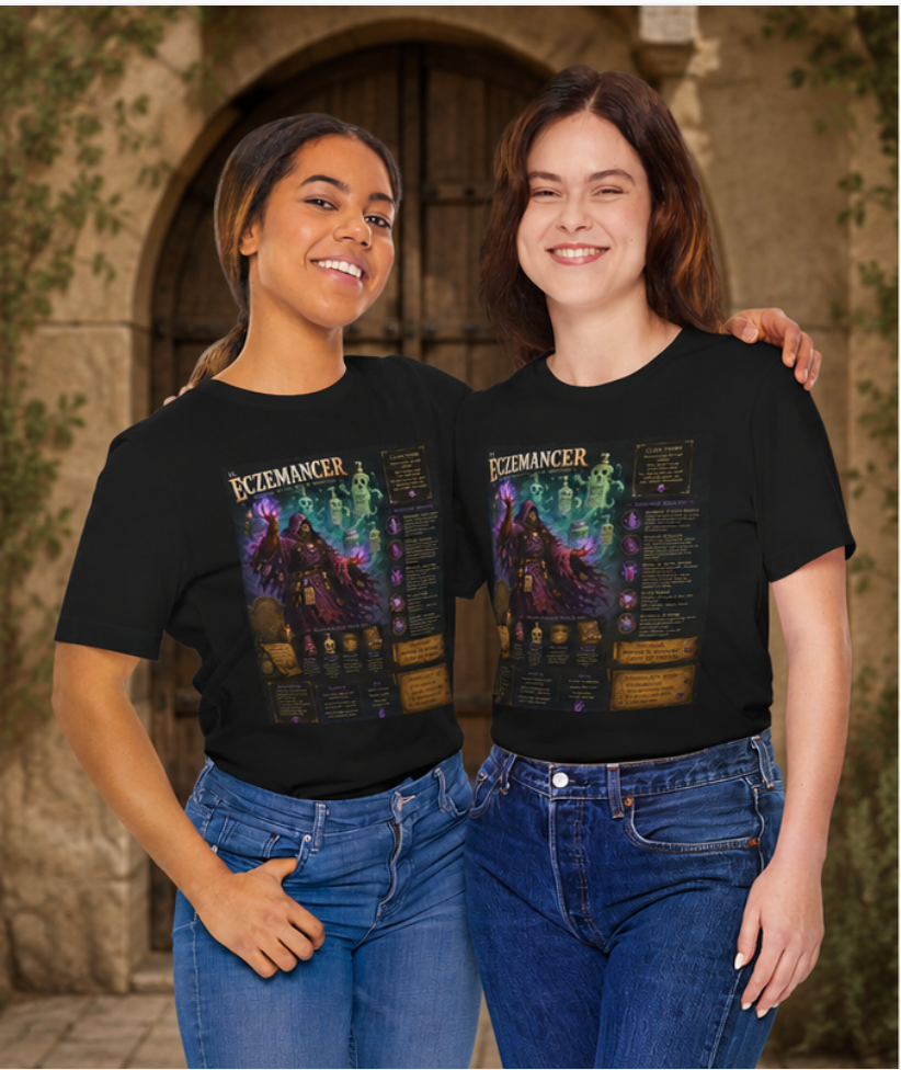 Eczemancer Shirt, Funny Eczema Tee, Dark Fantasy RPG Shirt, Gothic Wizard Graphic Tee, Itchy Skin Humor Shirt