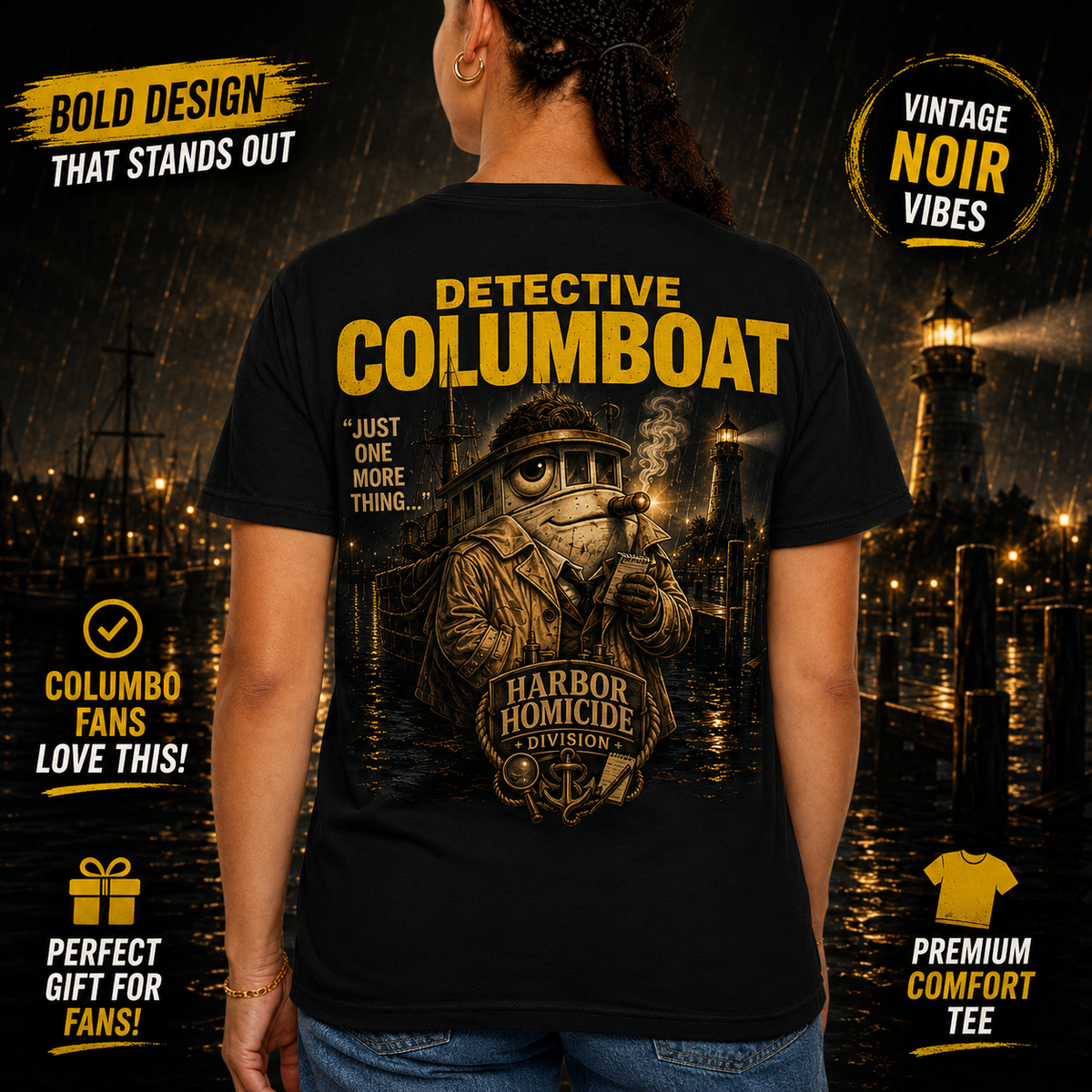 Detective Columboat Shirt Harbor Homicide Division Tee Just One More Thing Vintage Noir Marina Fishing Parody