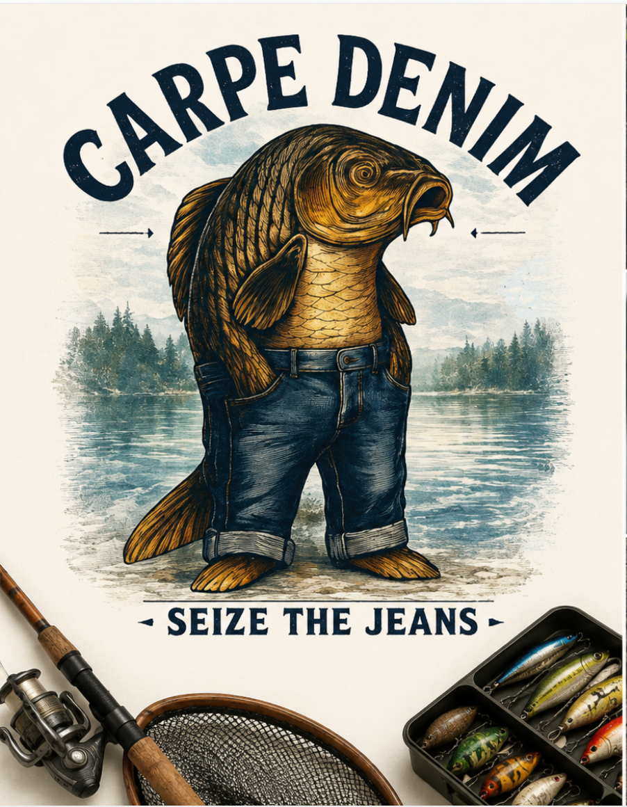 Carpe Denim Shirt, Seize The Jeans Tee, Funny Fishing Shirt, Carp Fish Graphic Tee, Vintage Lake Life Shirt, Funny Pun Tee