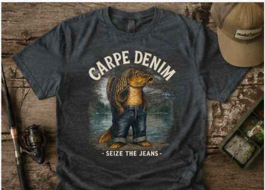 Carpe Denim Shirt, Seize The Jeans Tee, Funny Fishing Shirt, Carp Fish Graphic Tee, Vintage Lake Life Shirt, Funny Pun Tee