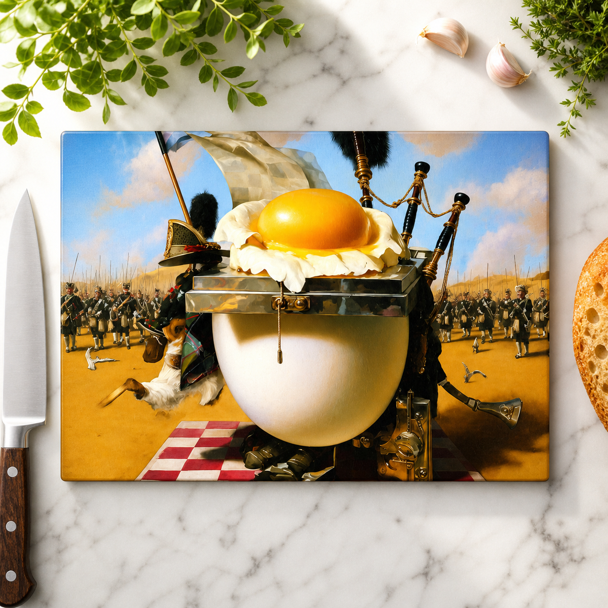 Surreal Egg Glass Cutting Board, Dali Inspired Kitchen Decor