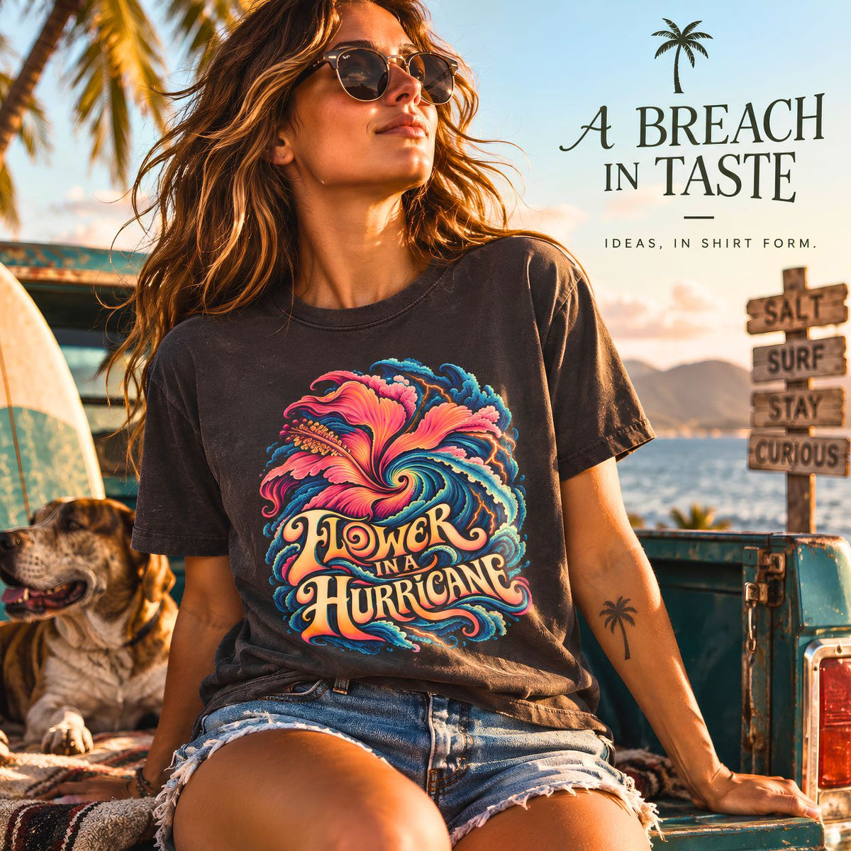 Flower in a Hurricane Shirt | Psychedelic Hibiscus Graphic Tee | Comfort Colors 1717