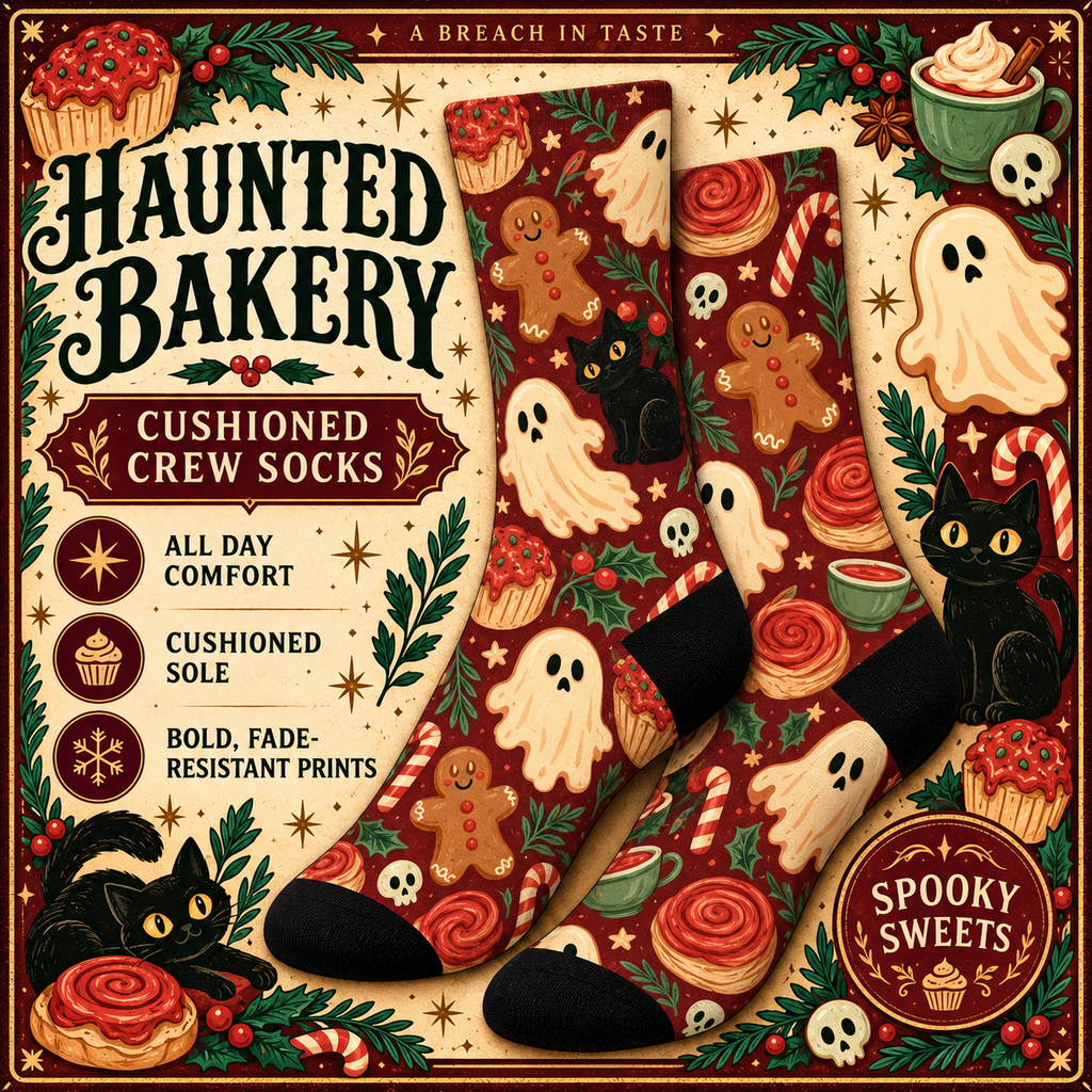Haunted Christmas Bakery Crew Socks | Ghosts Cats & Pastries