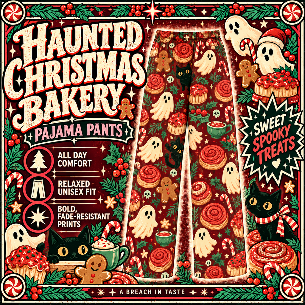 Haunted Christmas Bakery Pajama Pants | Ghosts Black Cats