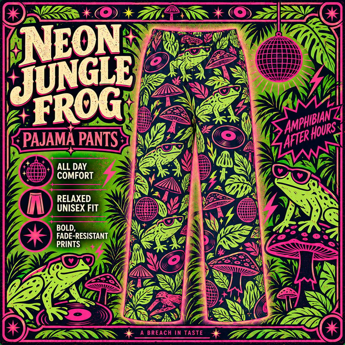 Neon Jungle Frog Pajama Pants | Hot Pink Lime Amphibian Print