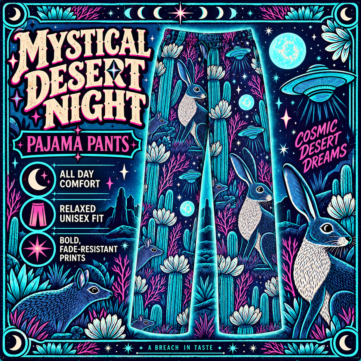 Neon Desert Night Pajama Pants | Jackrabbit UFO Cactus Print