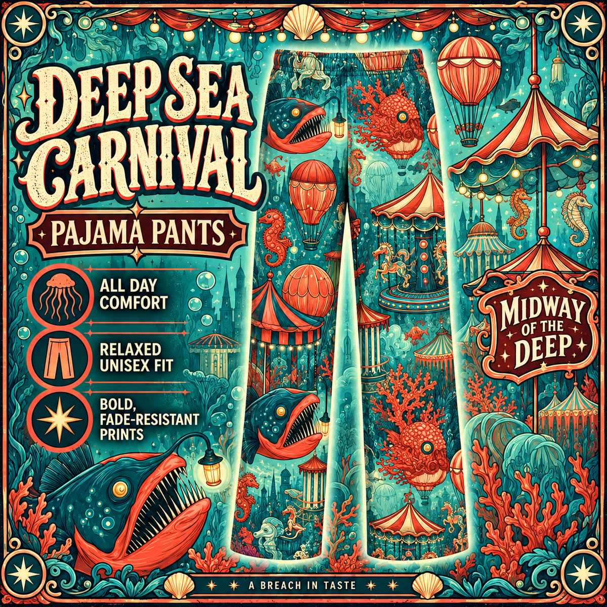 Deep Sea Carnival Pajama Pants | Anglerfish Carousel Print