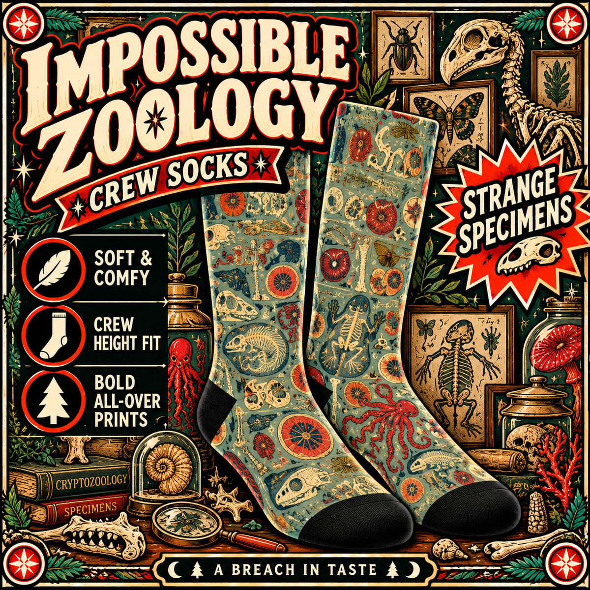 Impossible Zoology Crew Socks | Teal Skeleton Specimen Print