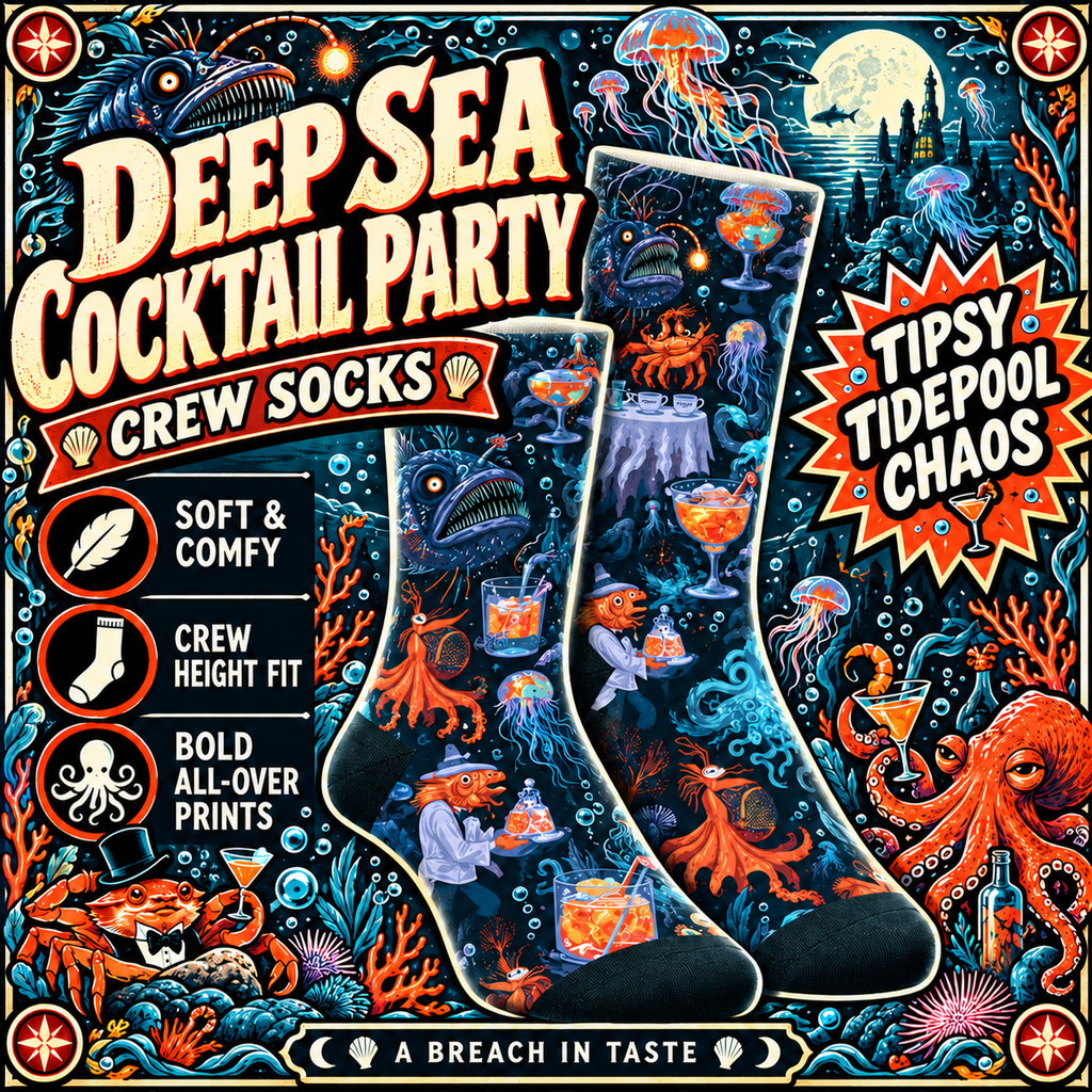 Deep Sea Cocktail Party Crew Socks | Anglerfish Octopus Print