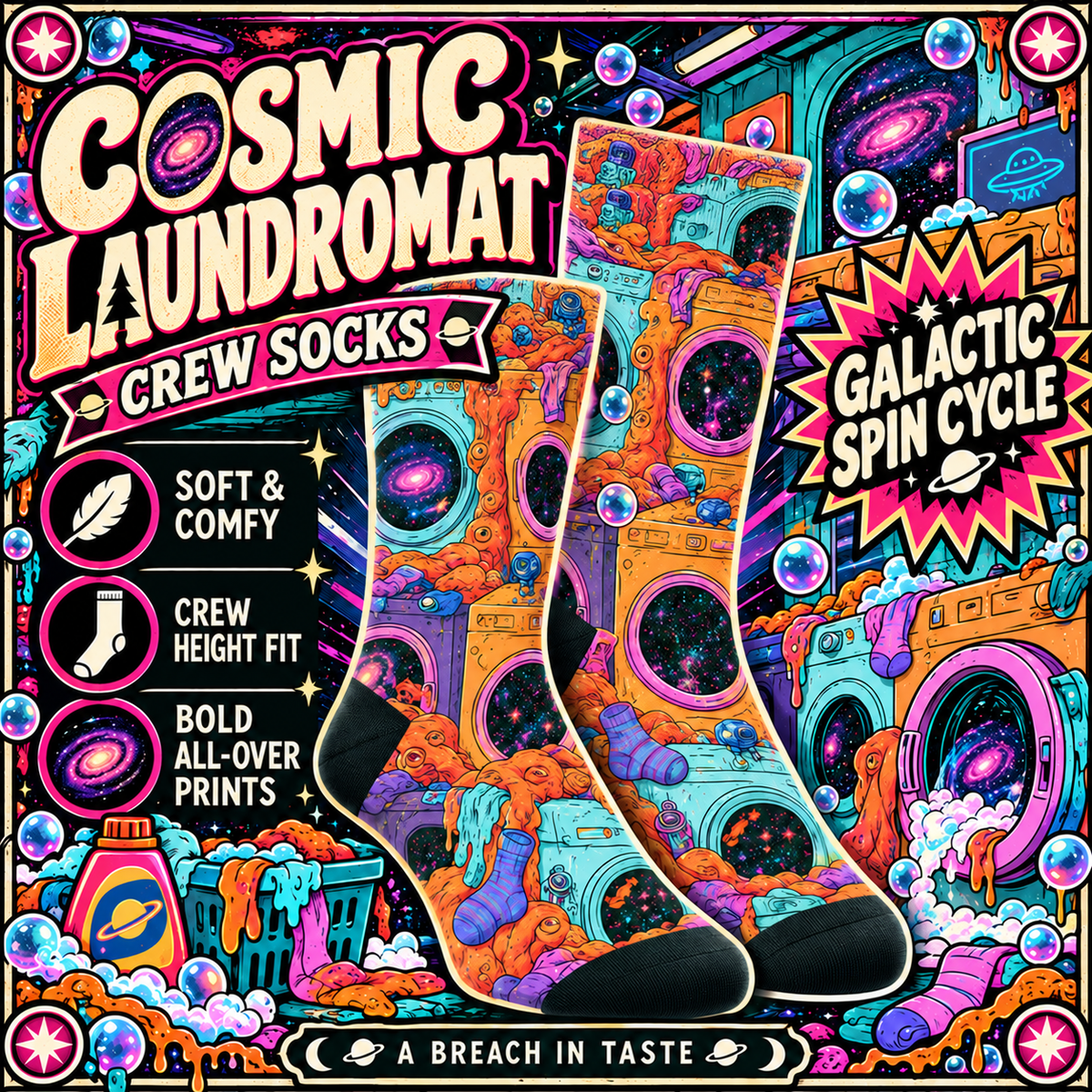 Cosmic Laundromat Crew Socks | Galaxy Washing Machines