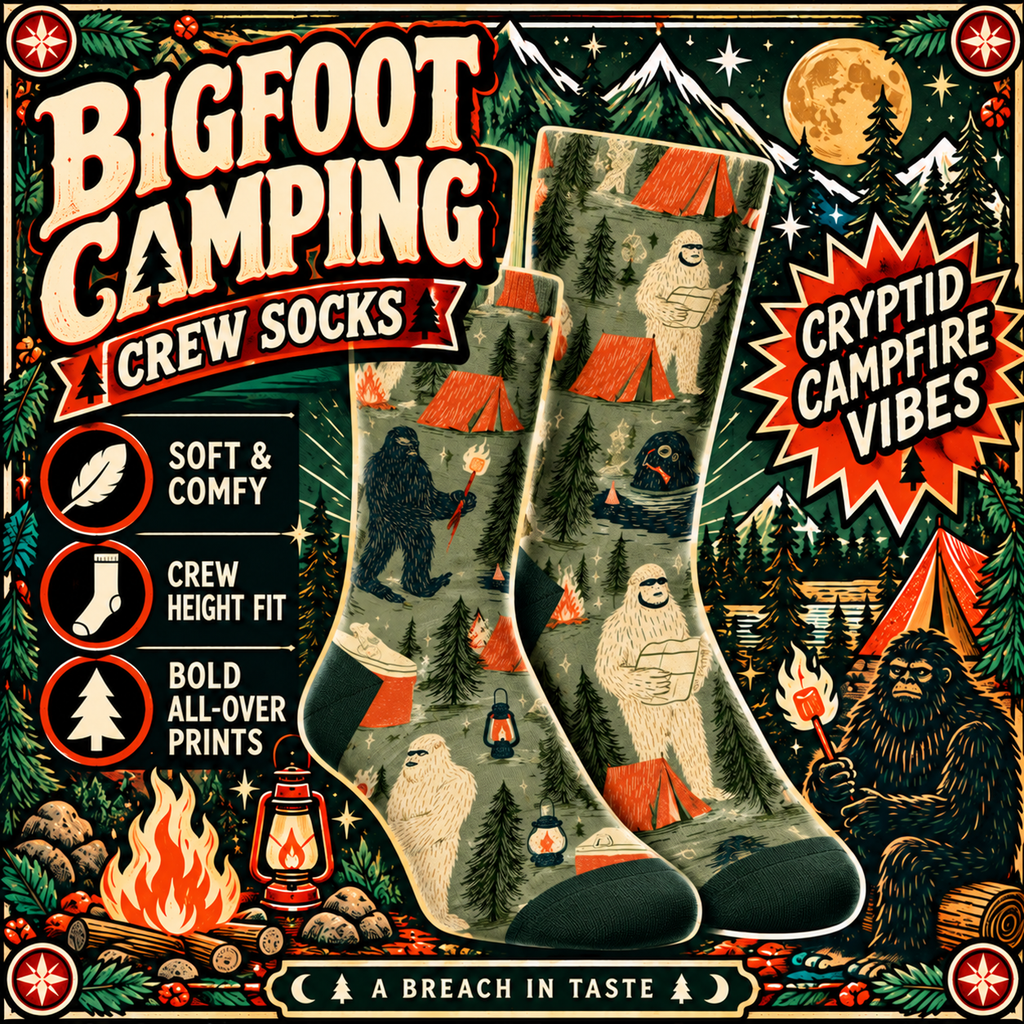 Bigfoot Camping Crew Socks | Sasquatch Yeti Marshmallow Print