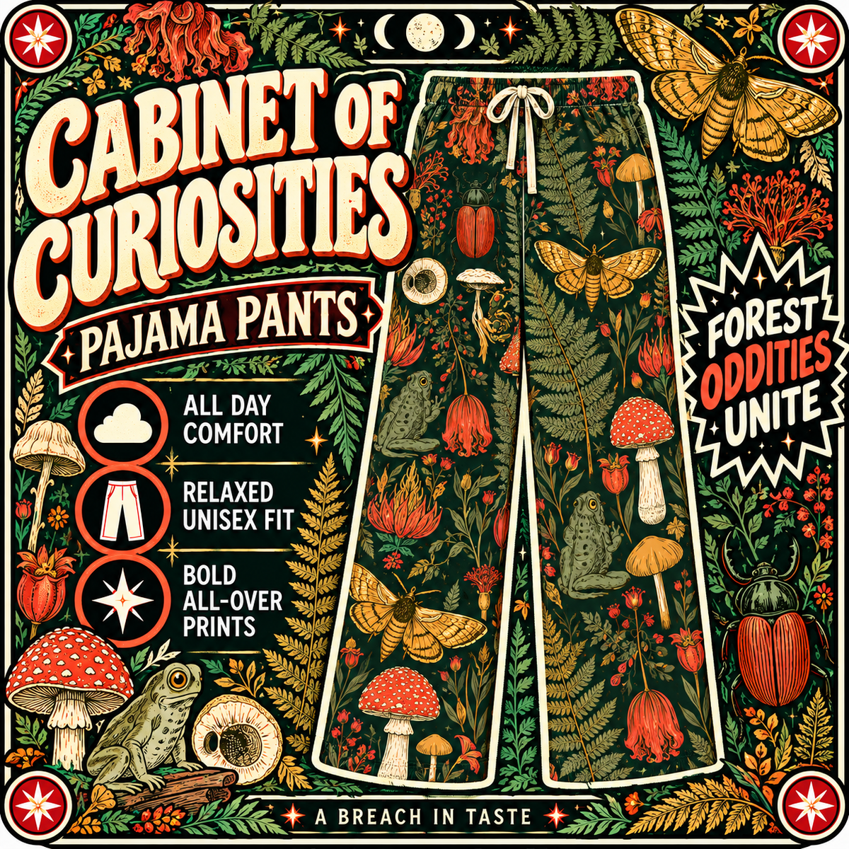 Cabinet of Curiosities Pajama Pants | Fern Moth & Mushroom Print