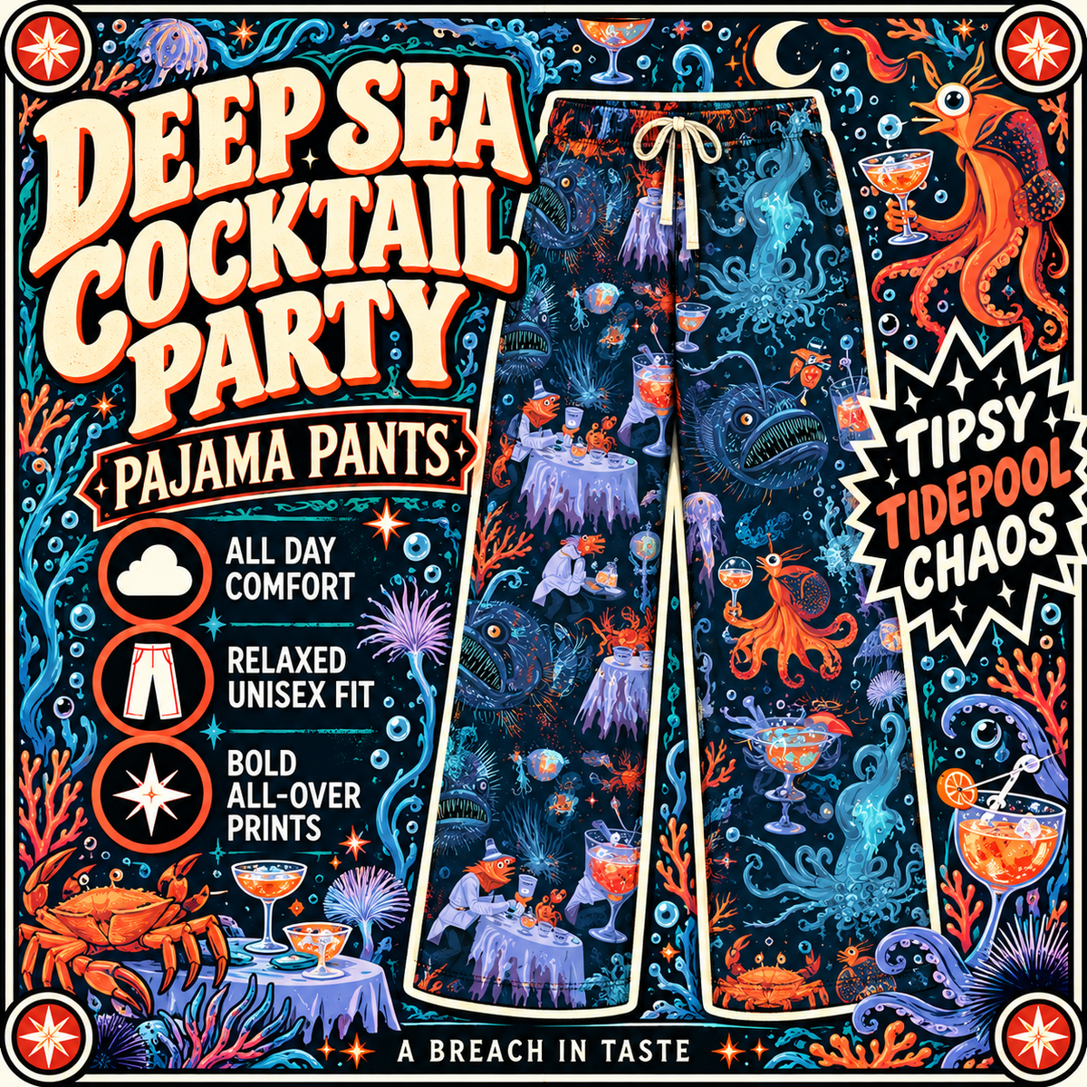 Deep Sea Cocktail Party Pajama Pants | Anglerfish & Octopus Print