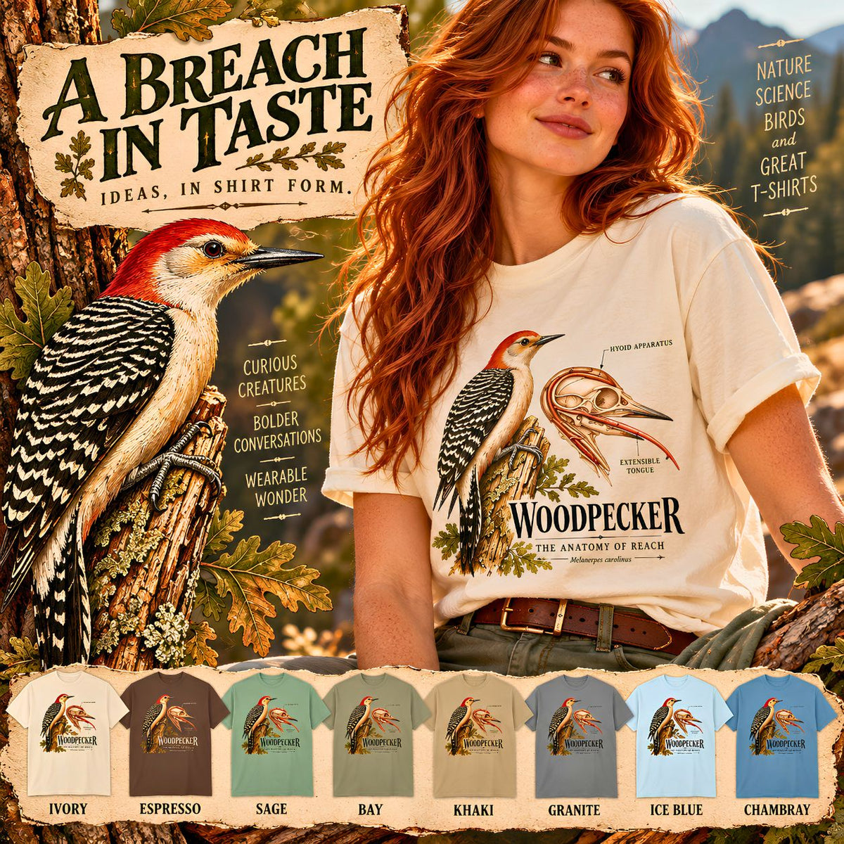 Woodpecker Anatomy Shirt, Vintage Bird Graphic Tee, Red Bellied Woodpecker, Ornithology Gift, Wildlife Science T-Shirt, Comfort Colors