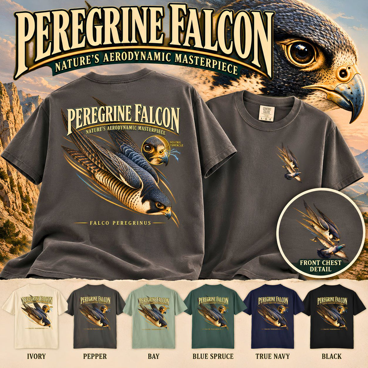 Peregrine Falcon Shirt, Vintage Bird of Prey Graphic Tee, Falconry Gift, Wildlife Lover T-Shirt, Nature Science Shirt, Front and Back Print
