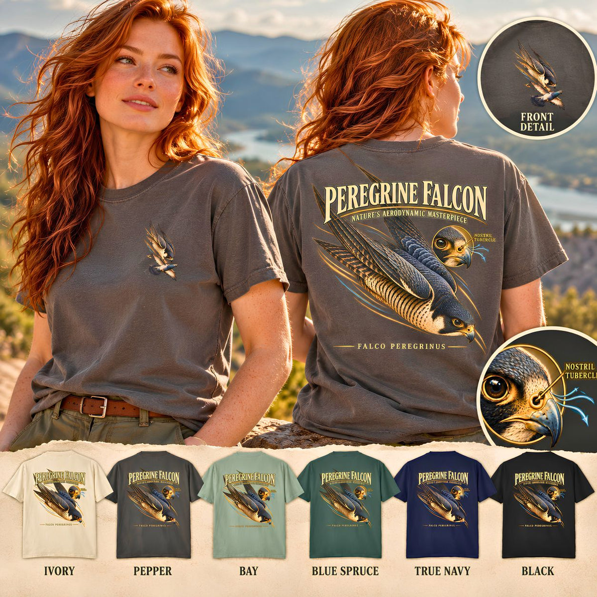 Peregrine Falcon Shirt, Vintage Bird of Prey Graphic Tee, Falconry Gift, Wildlife Lover T-Shirt, Nature Science Shirt, Front and Back Print