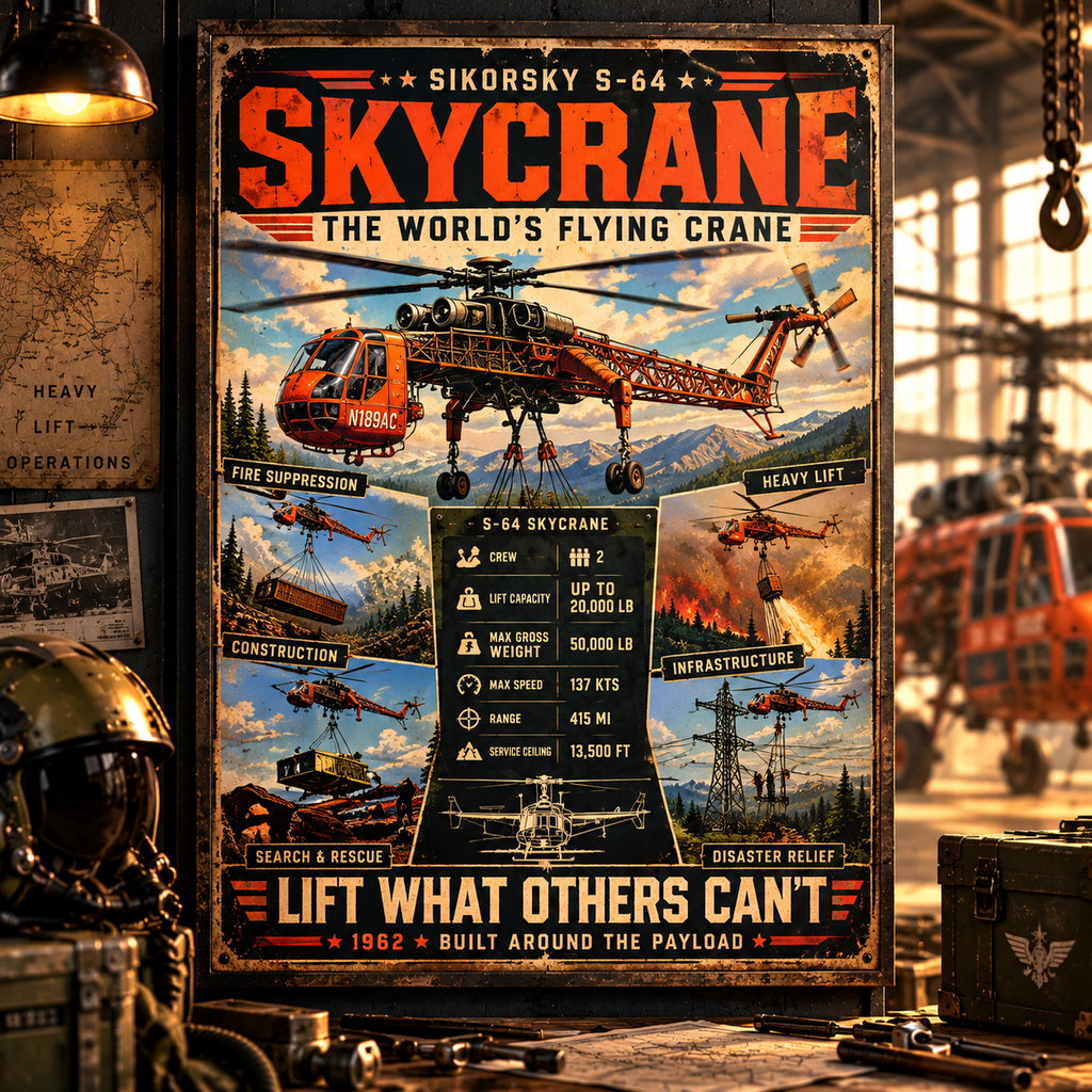 Sikorsky S-64 Skycrane Poster, Heavy Lift Helicopter Wall Art, Aviation Print, Erickson Air Crane, Helicopter Pilot Gift, Flight Deck Decor