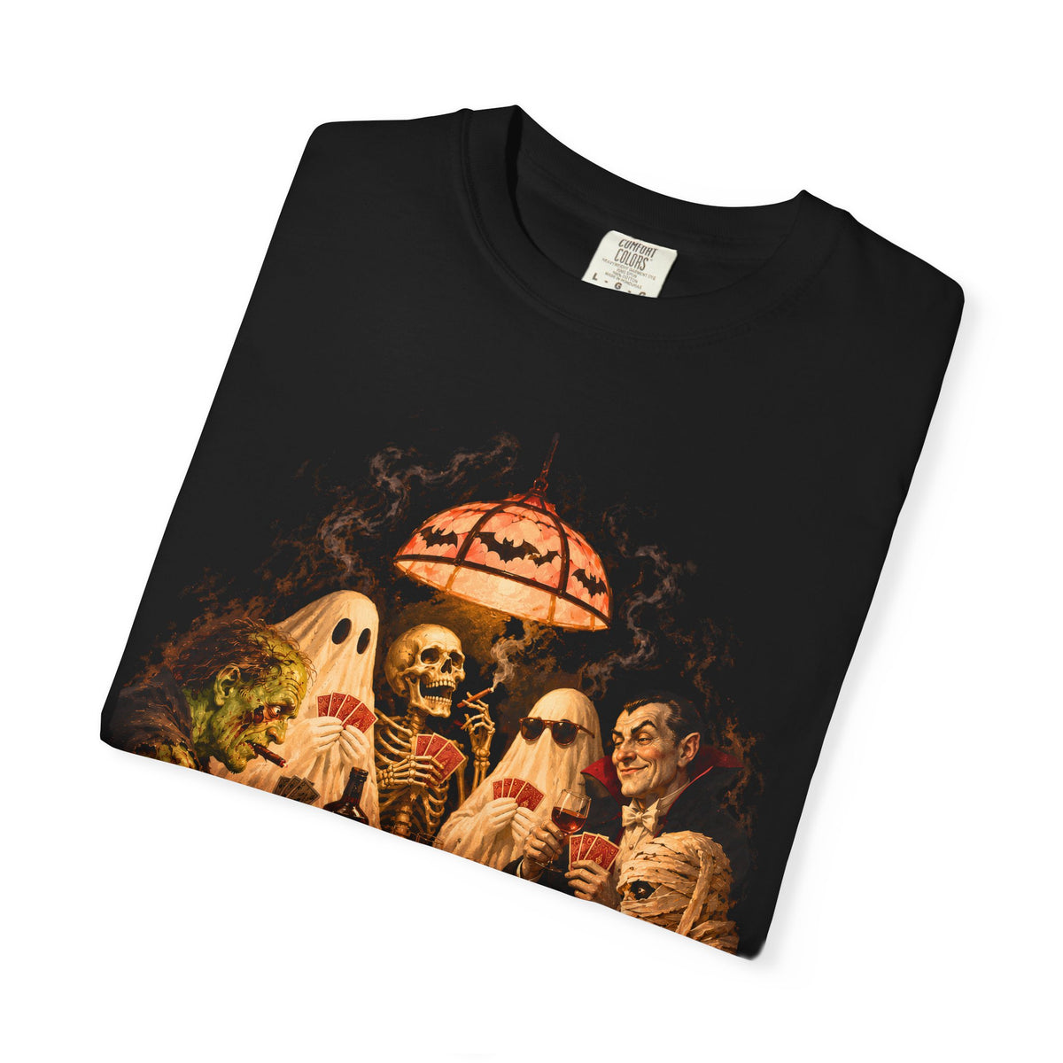 Halloween Monsters Playing Poker Shirt, Vintage Ghoul Ghost Skeleton Tee, Funny Spooky Poker Night Graphic T-Shirt, Retro Horror Shirt