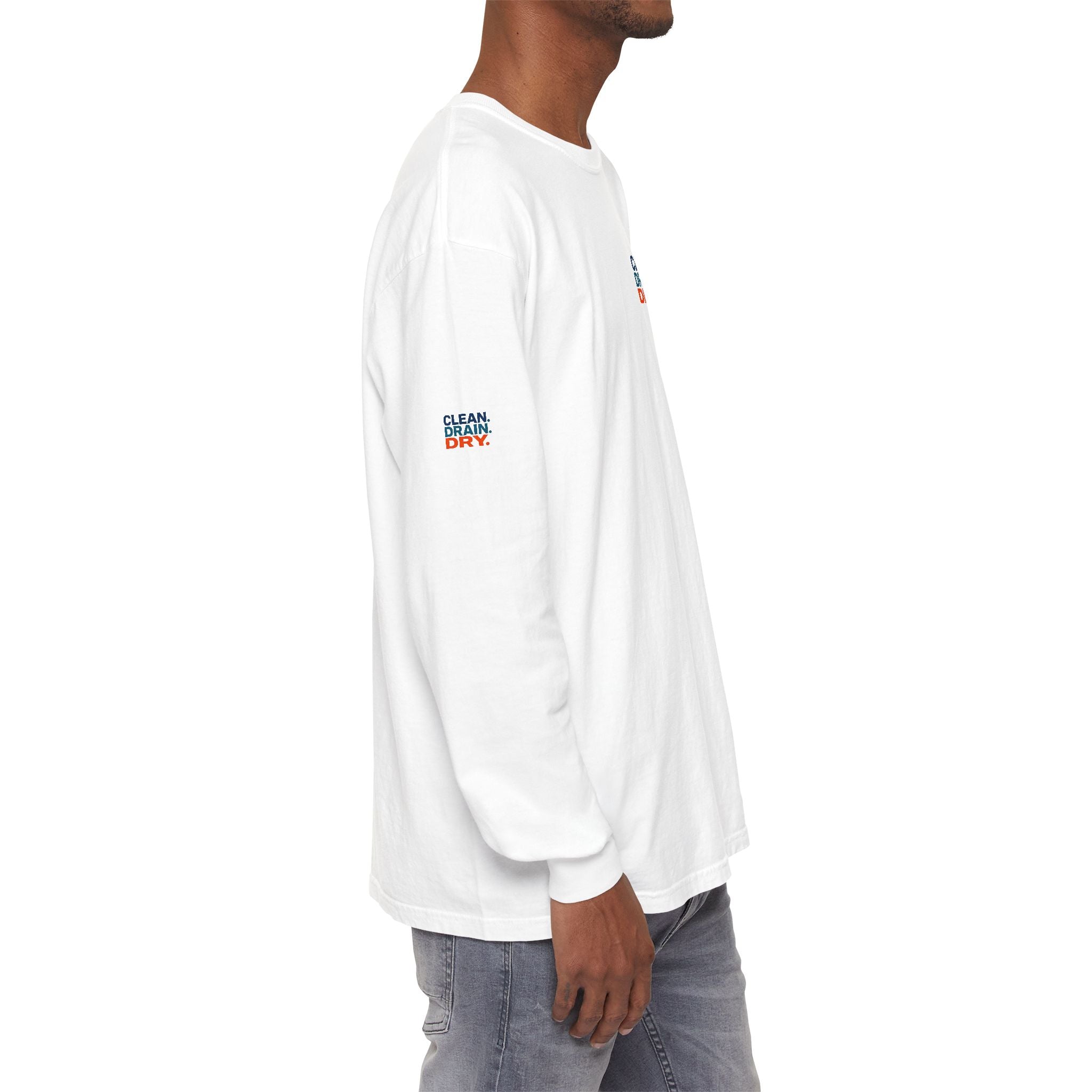 Long Sleeve Tee — "Clean. Drain. Dry." Lake Conservation Shirt