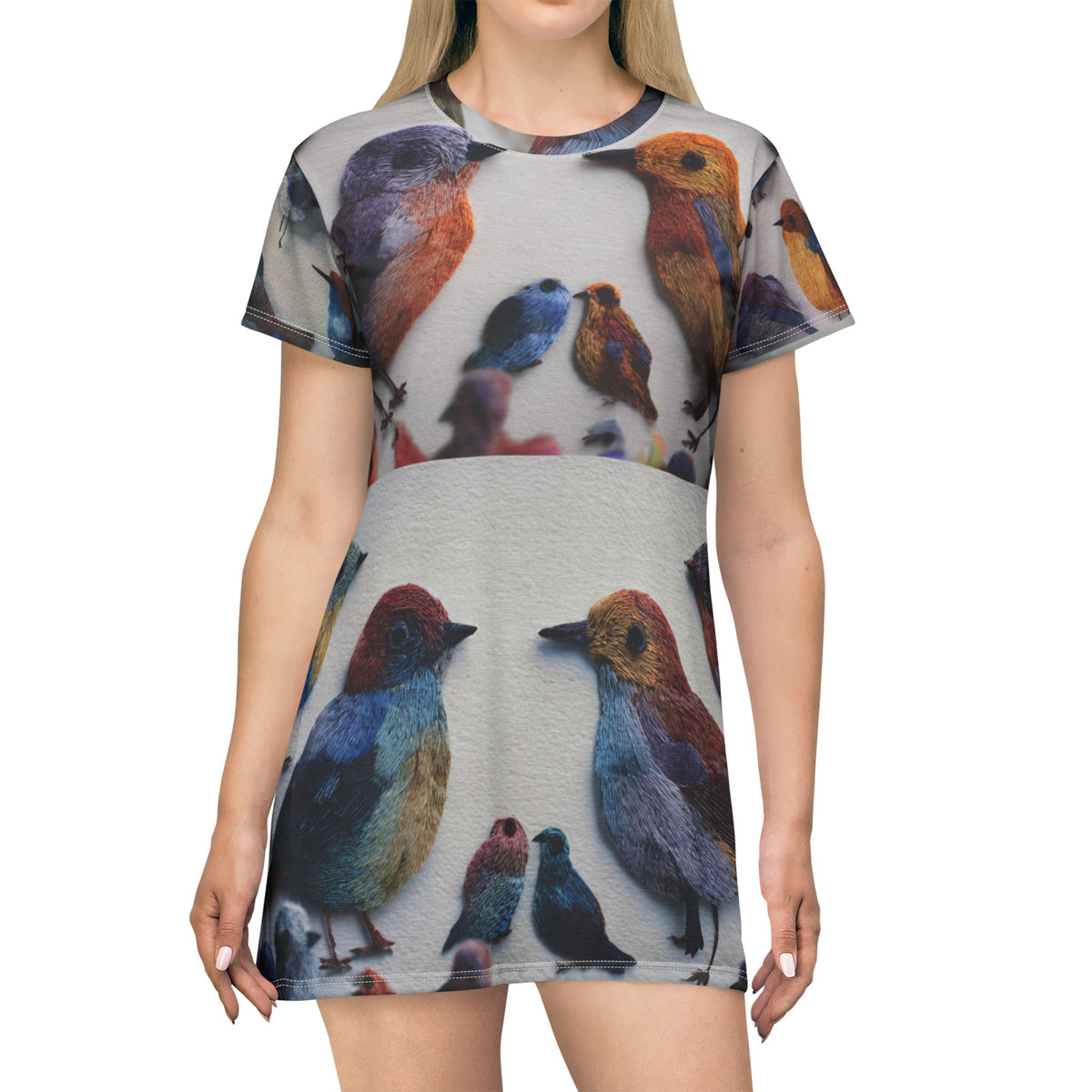 Colorful Bird Pattern T-Shirt Dress All-Over Print