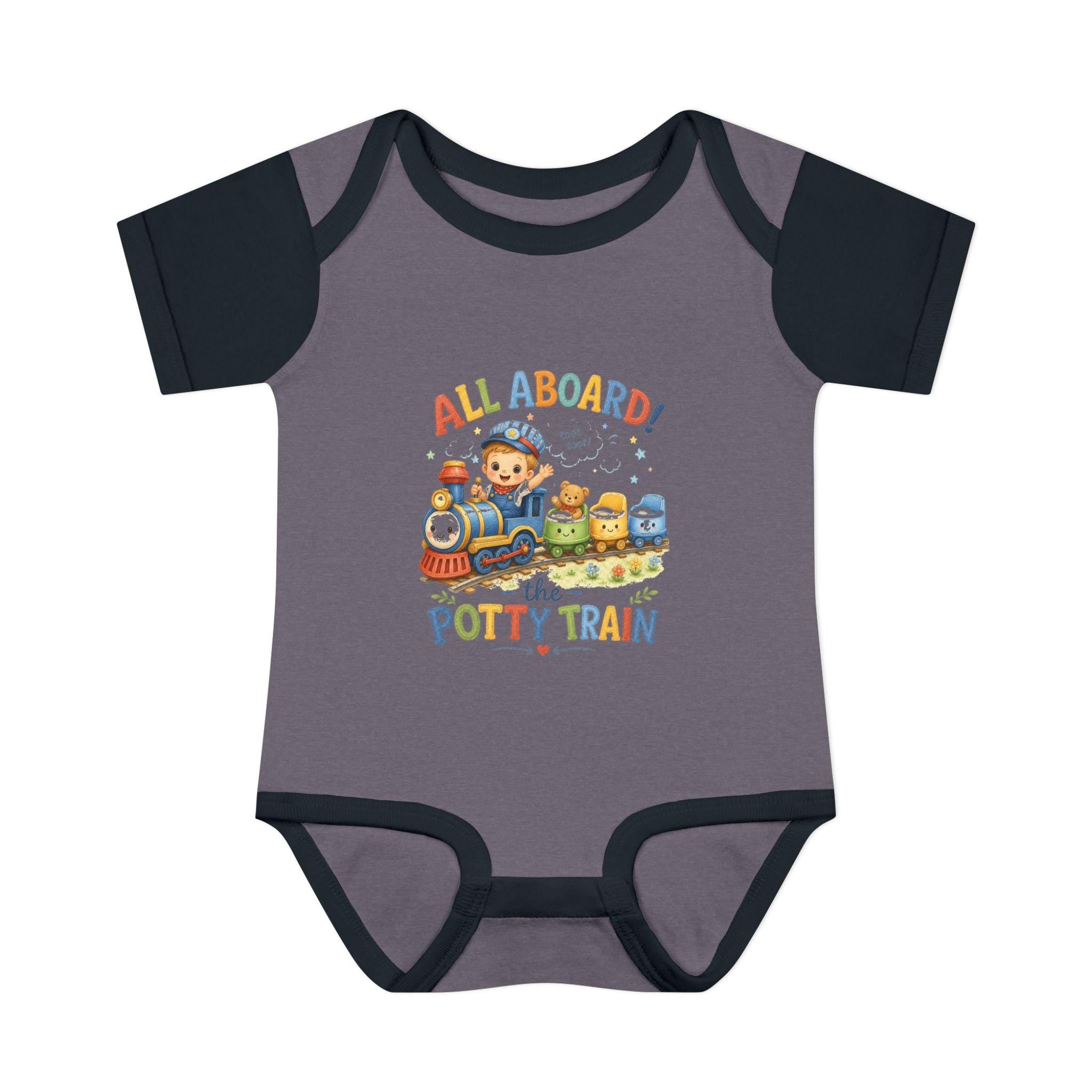 All Aboard Potty Train Baby Bodysuit, Train Theme Outfit, Soft Cotton Infant Clothes