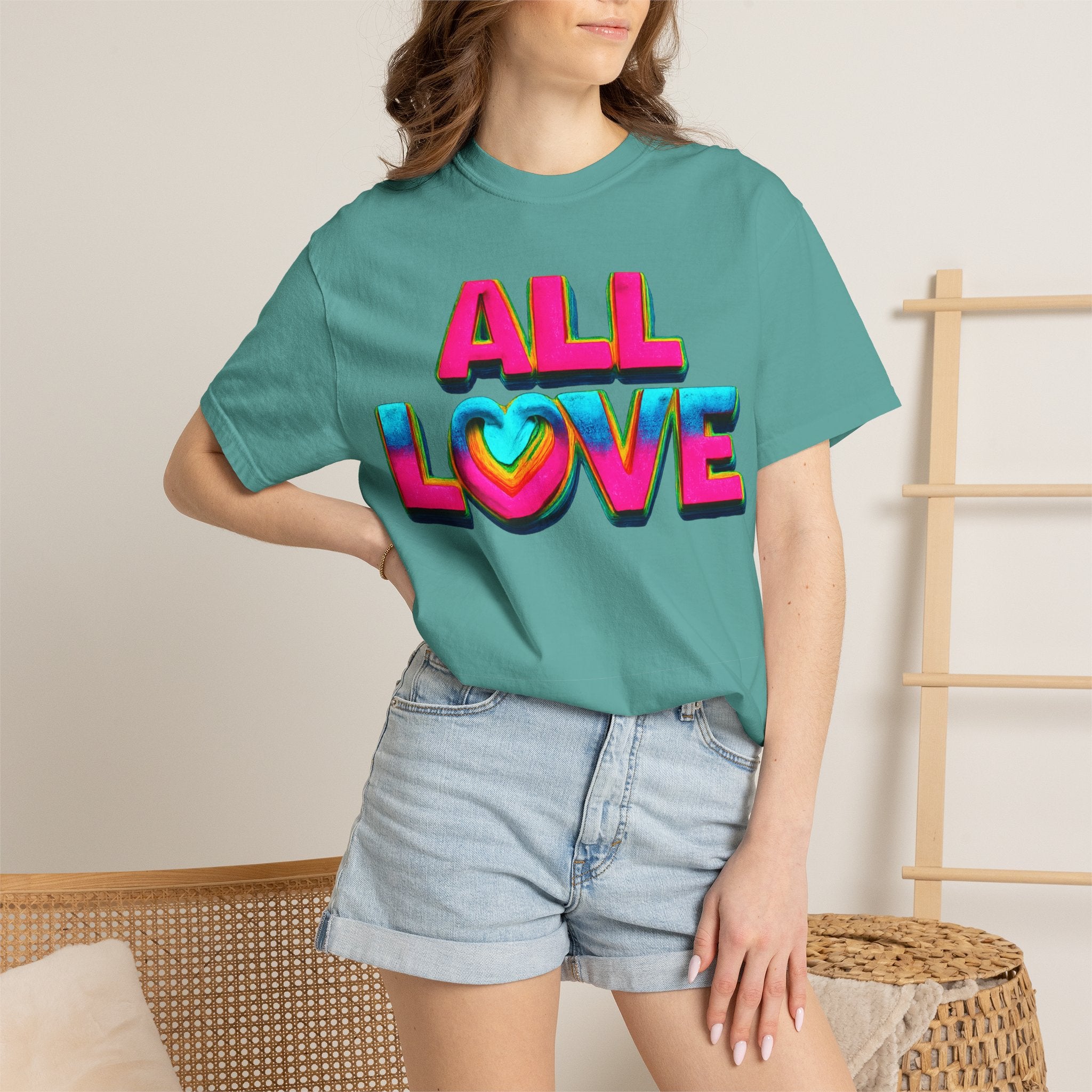 All Love Shirt, Retro Colorful Tee, Positive Vibes Shirt, Heart Graphic Tee, Bright Aesthetic T-Shirt, Feel Good Shirt, Gift for Friends