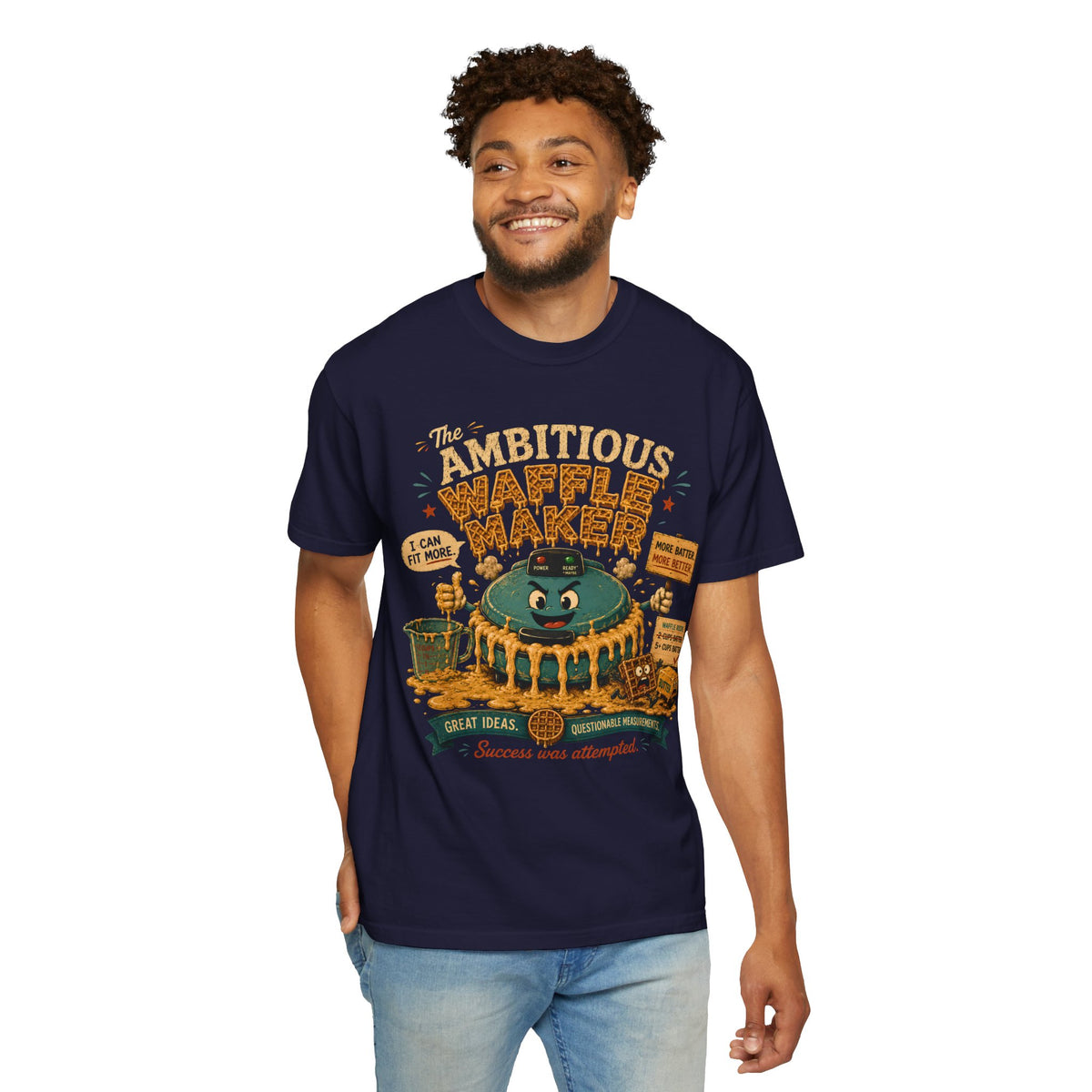 Ambitious Waffle Maker T-shirt | Retro Cartoon Breakfast Illustration