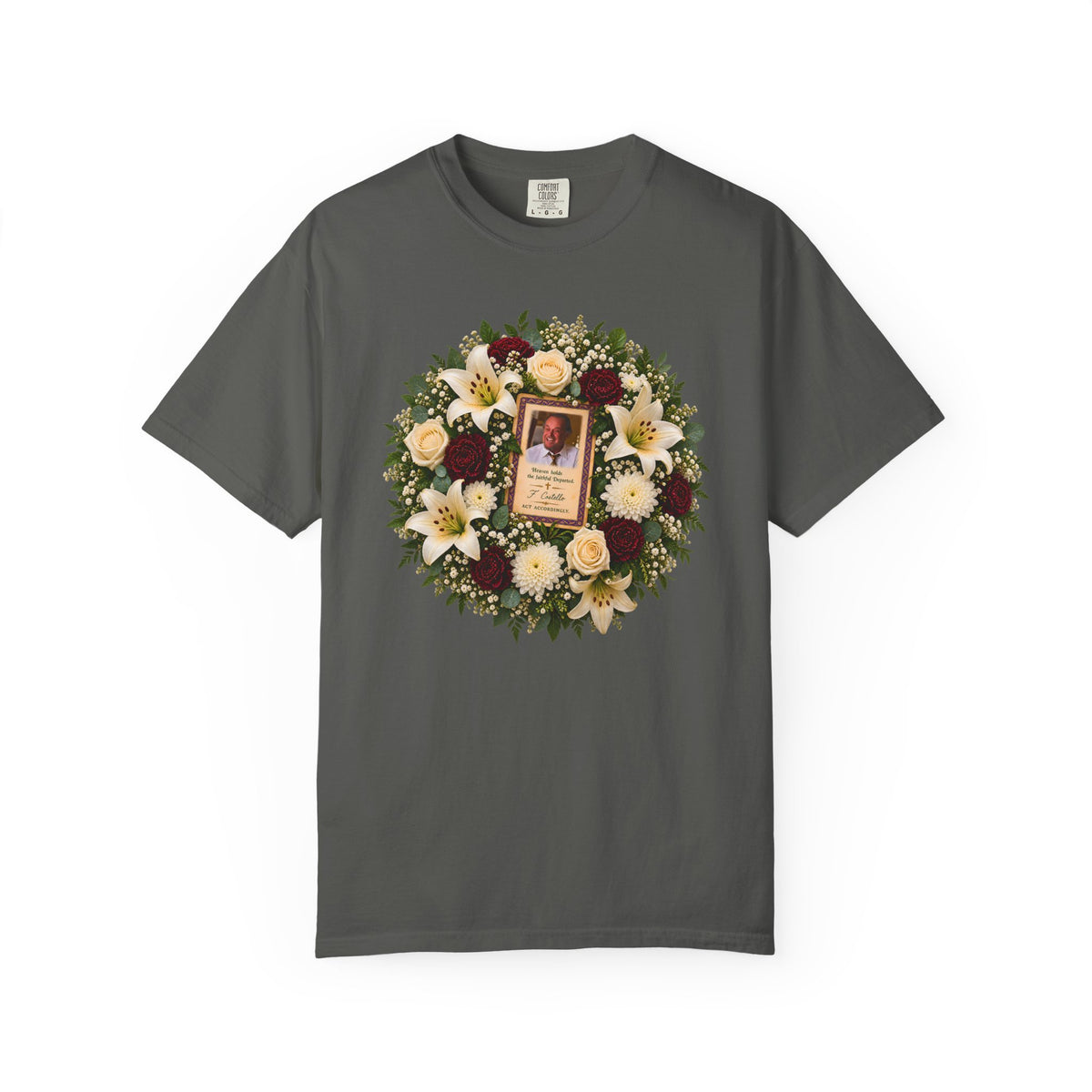 Act Accordingly Shirt | Vintage Funeral Prayer Card Parody | Memento Mori Graphic Tee