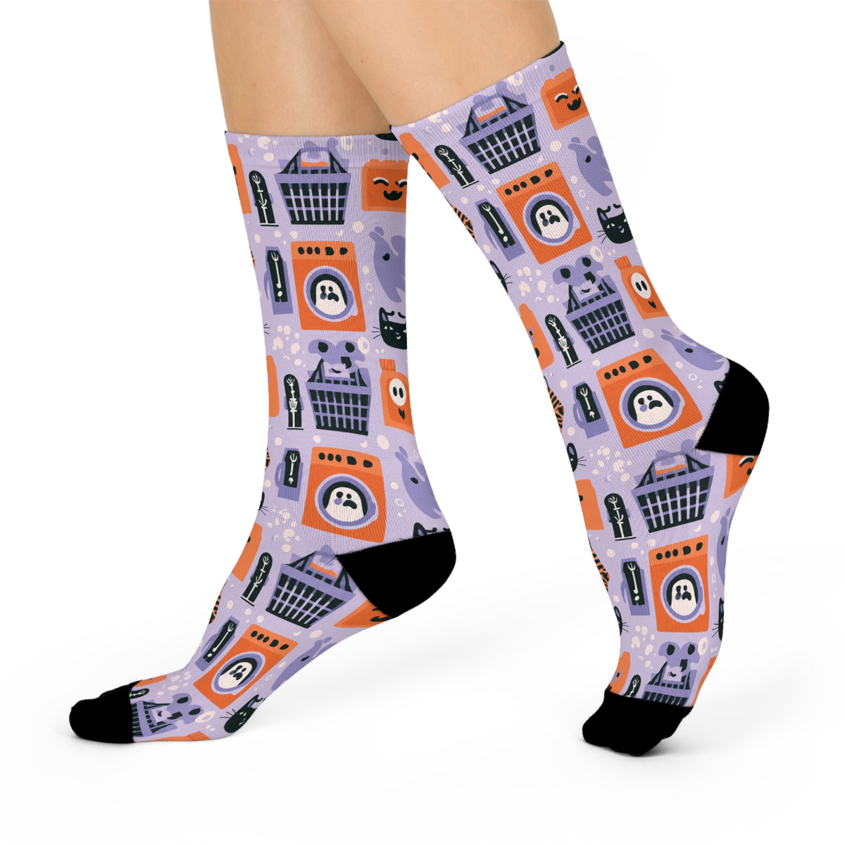 Haunted Laundromat Crew Socks | Ghosts Cats & Washing Machines
