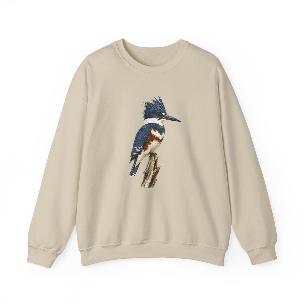Belted Kingfisher Illustration Sweatshirt | Vintage Bird Art, Nature Lover