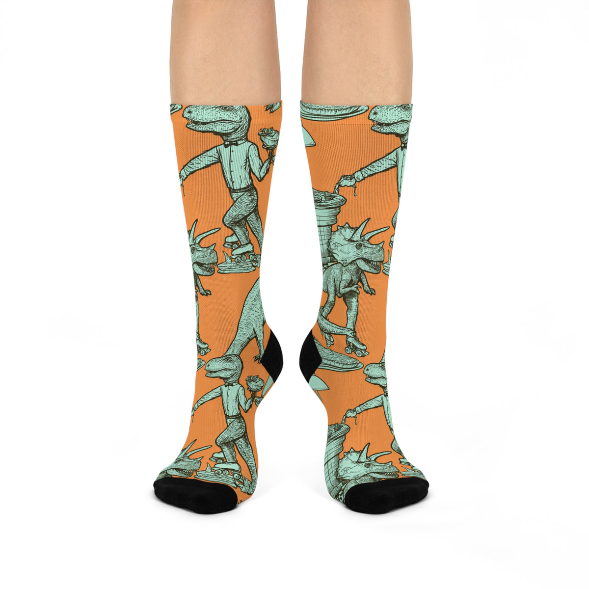 Skating Dinosaur Diner Socks | Retro Roller Skate Dinosaurs